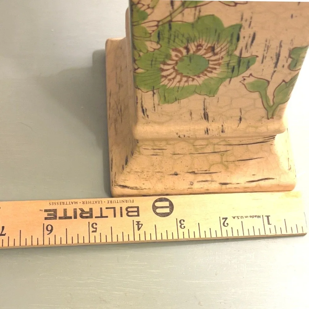 Vintage Style Floral Ceramic Pillar‎ Candle Holder Crackle Glaze Farmhouse 13.5